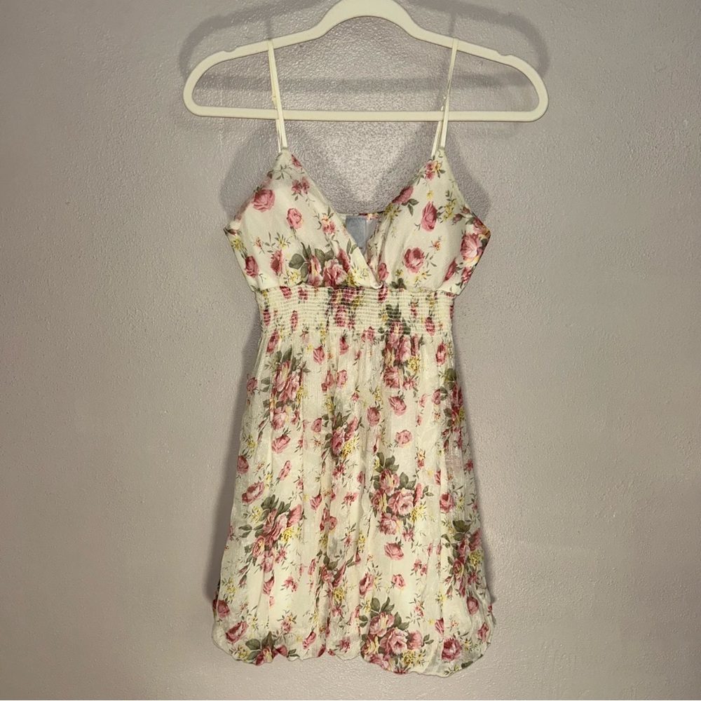 Floral y2k Mini Dress - Cream and Pink